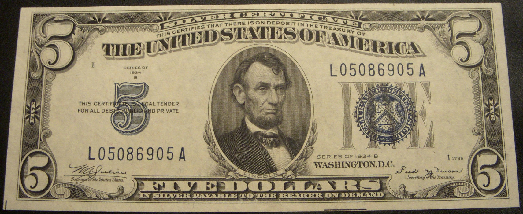 1934B $5 Silver Certificate - FR# 1652