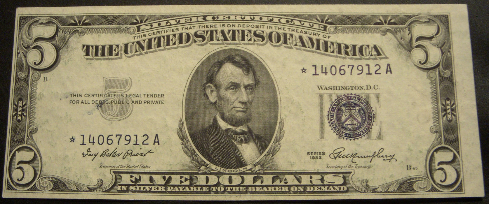 1953 $5 Silver Certificate - FR# 1655* STAR Note