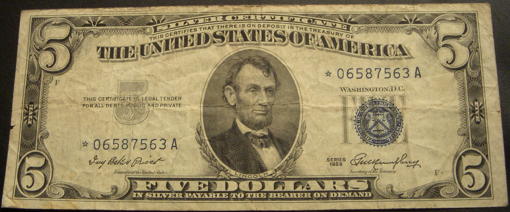 1953 $5 Silver Certificate - FR# 1655* STAR Note