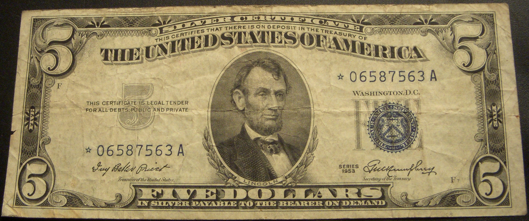 1953 $5 Silver Certificate - FR# 1655* STAR Note