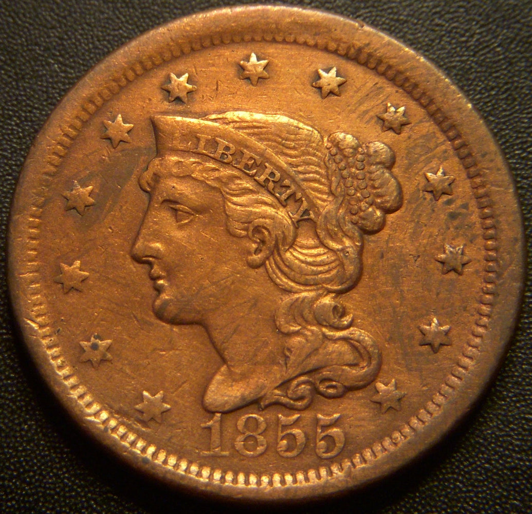 1855 Large Cent - Upright 5 Very Fine Details