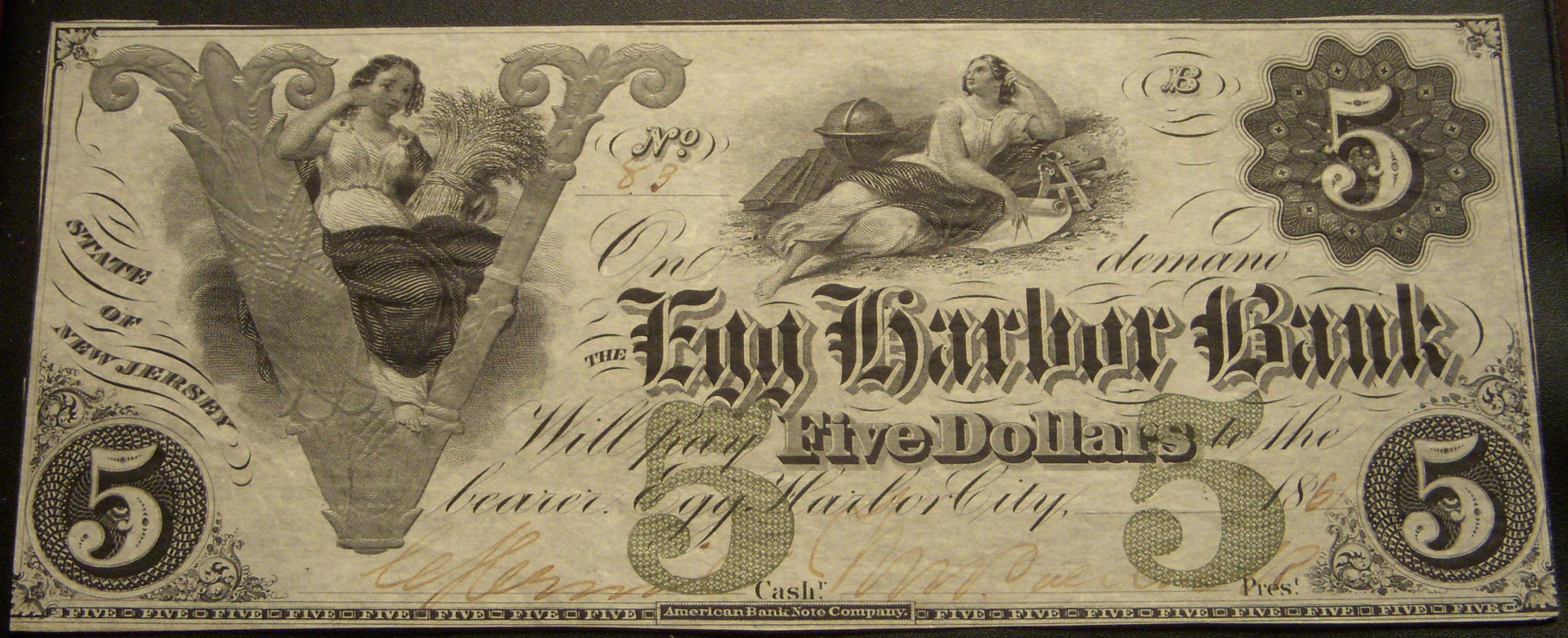 1861 $5 Egg Barber Bank, NJ Obsolete Note