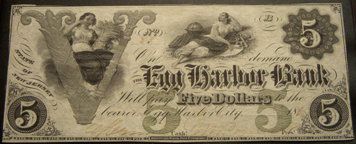 1861 $5 Egg Barber Bank, NJ Obsolete Note