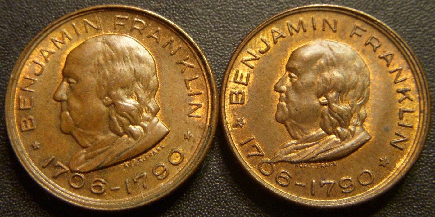1706 - 1790 B. Franklin Memorial Souvenir Token