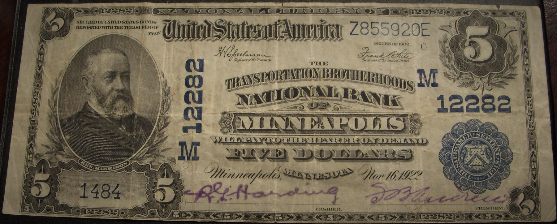 1902PB $5 National Bank Note - Minneapolis, MN Bank# 12282