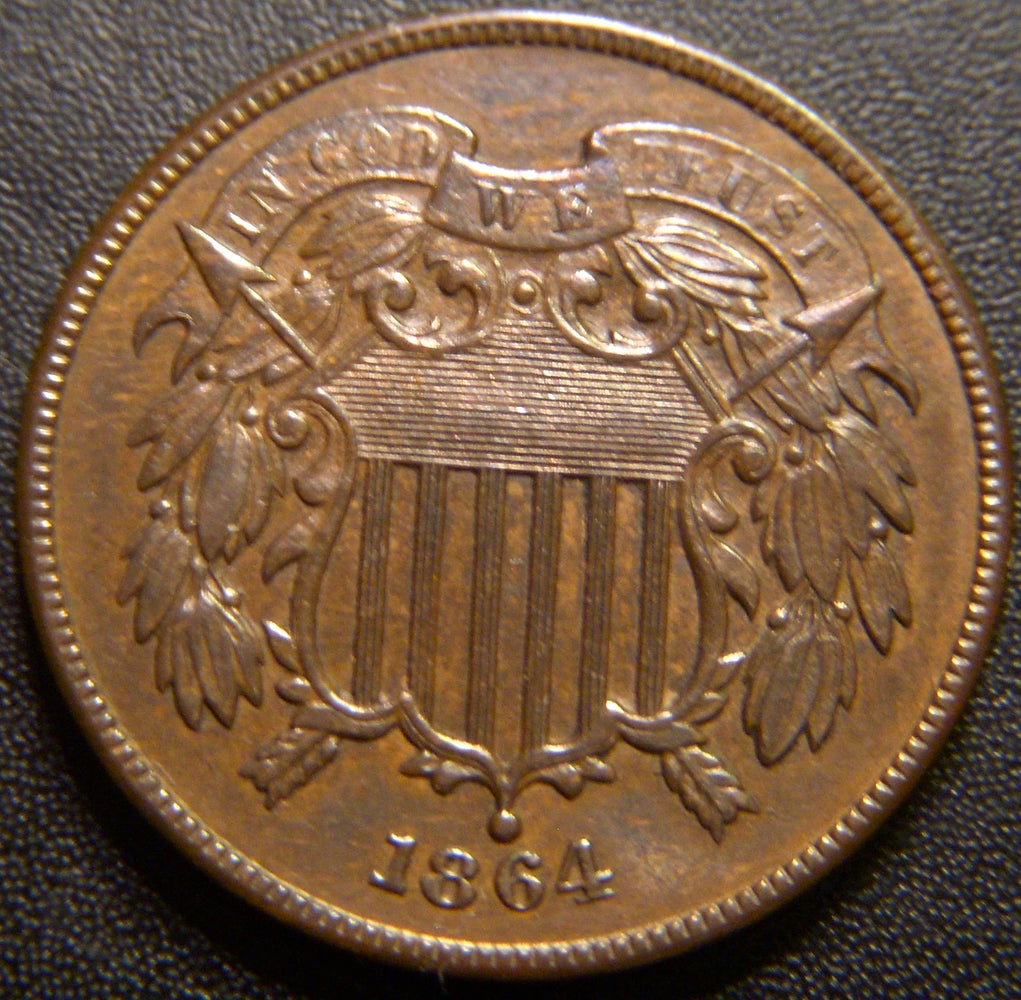 1864 Two Cent - Large Motto AU+
