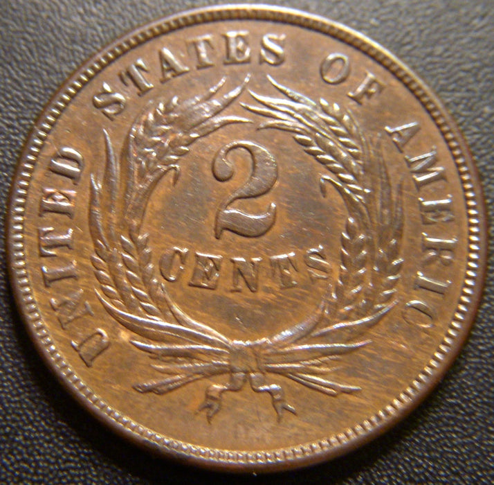 1864 Two Cent - Large Motto AU+