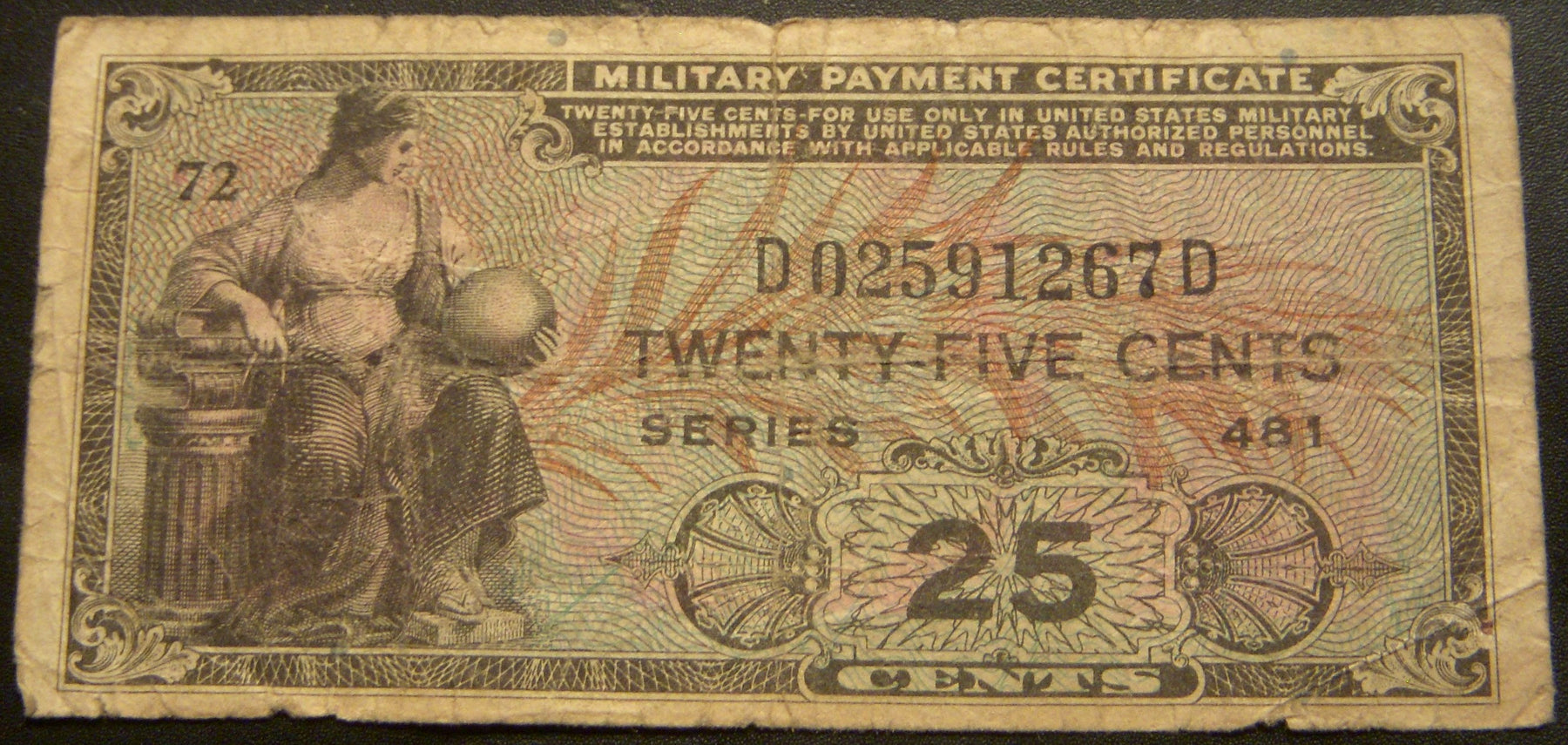 25 Cents Military Payment Certificate - Series 481