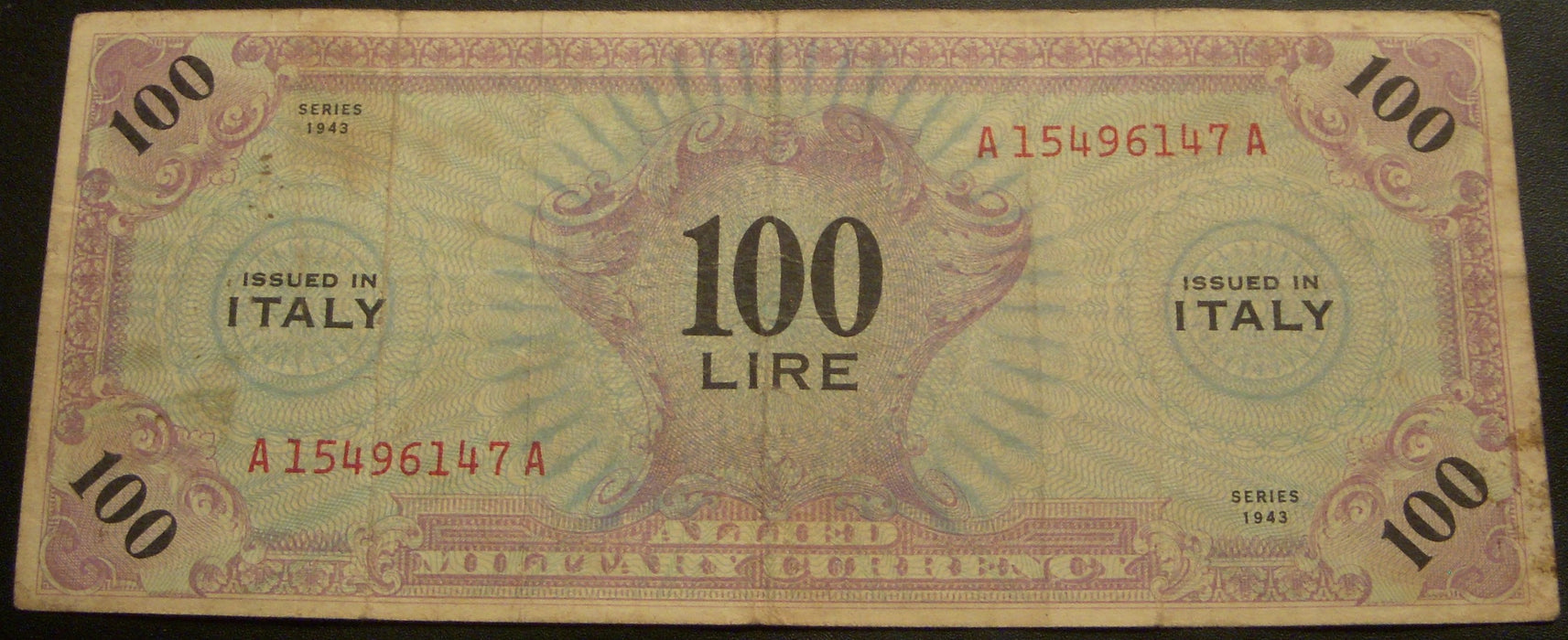 1943 100 Lire Note - Italy Allied Military Currency