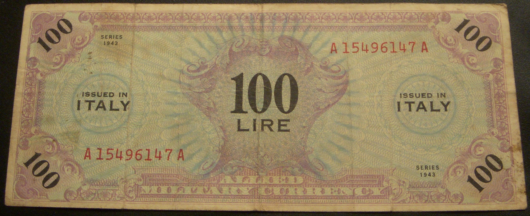 1943 100 Lire Note - Italy Allied Military Currency