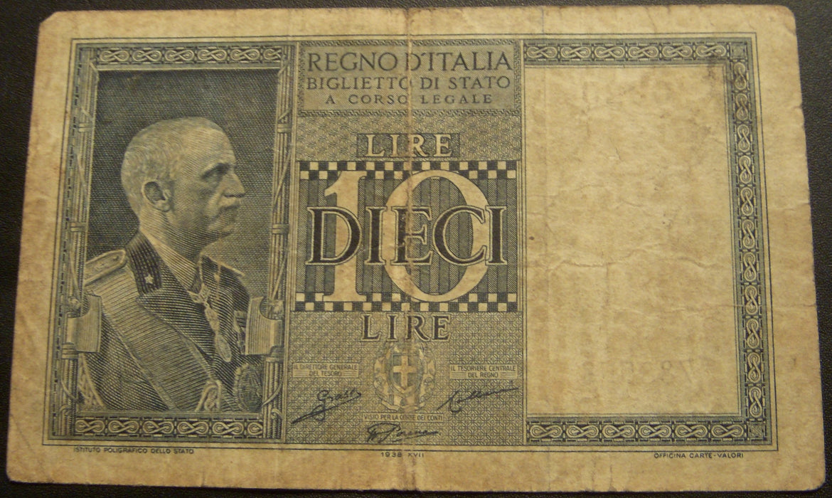 1938 10 Lire Note - Italy