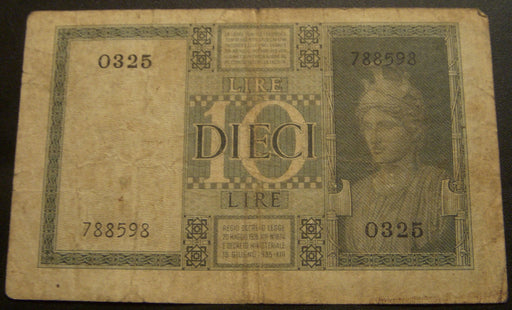 1938 10 Lire Note - Italy