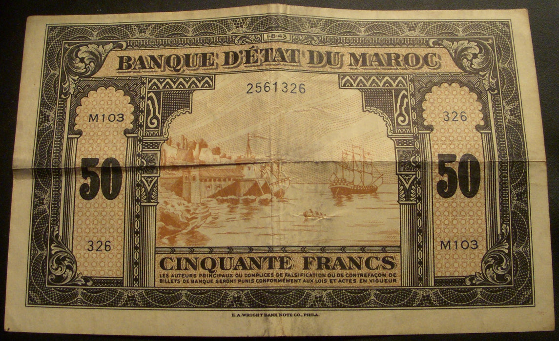 1943 50 Francs Note - Morocco