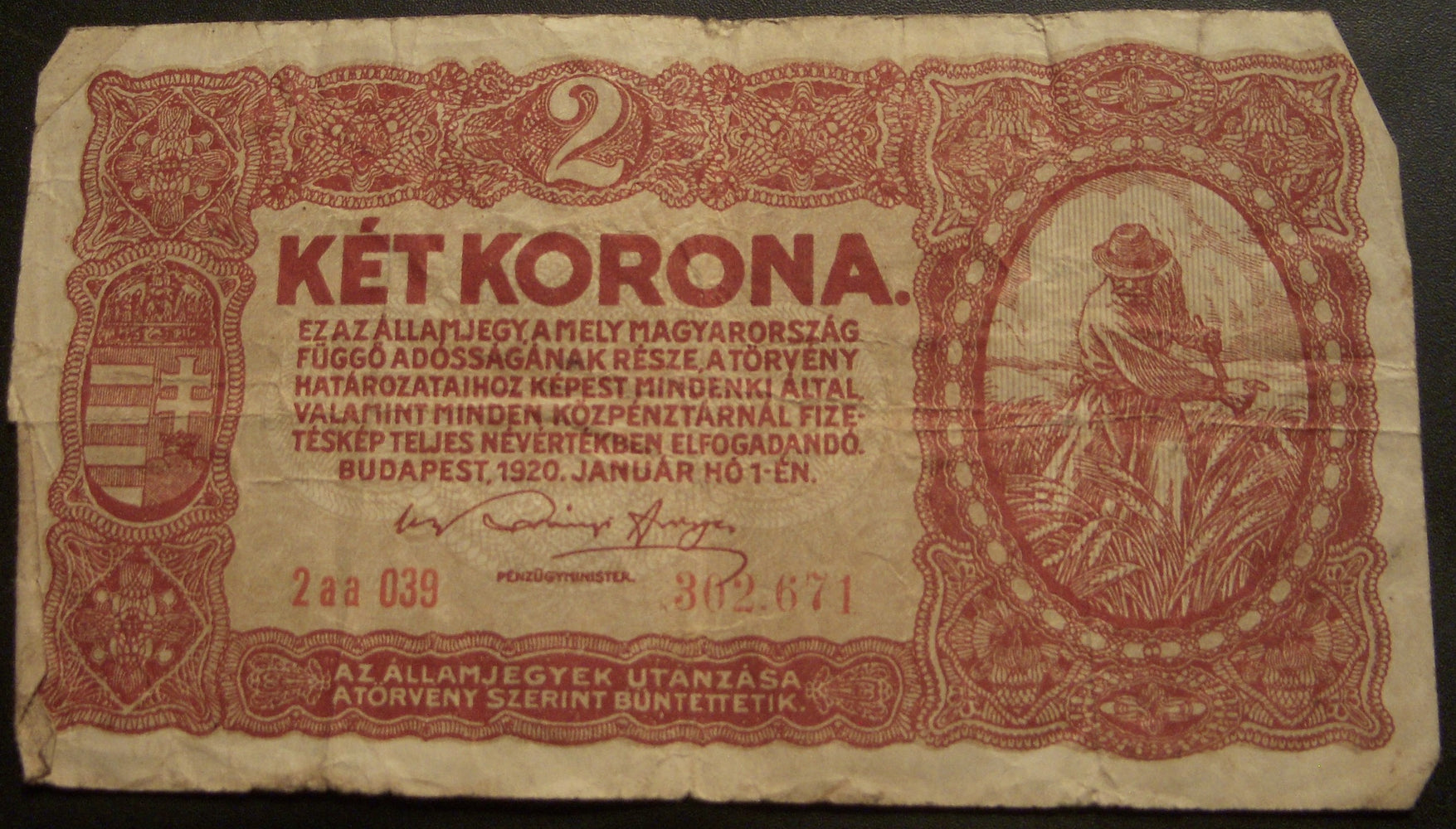 1920 2 Korona Note - Hungary