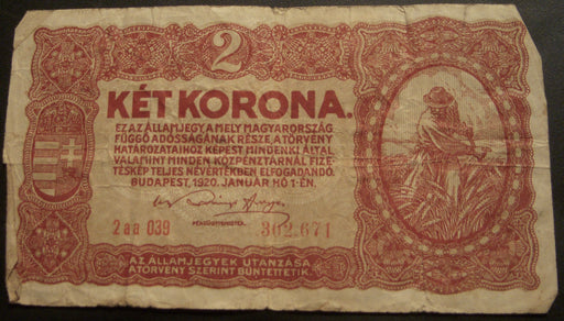 1920 2 Korona Note - Hungary