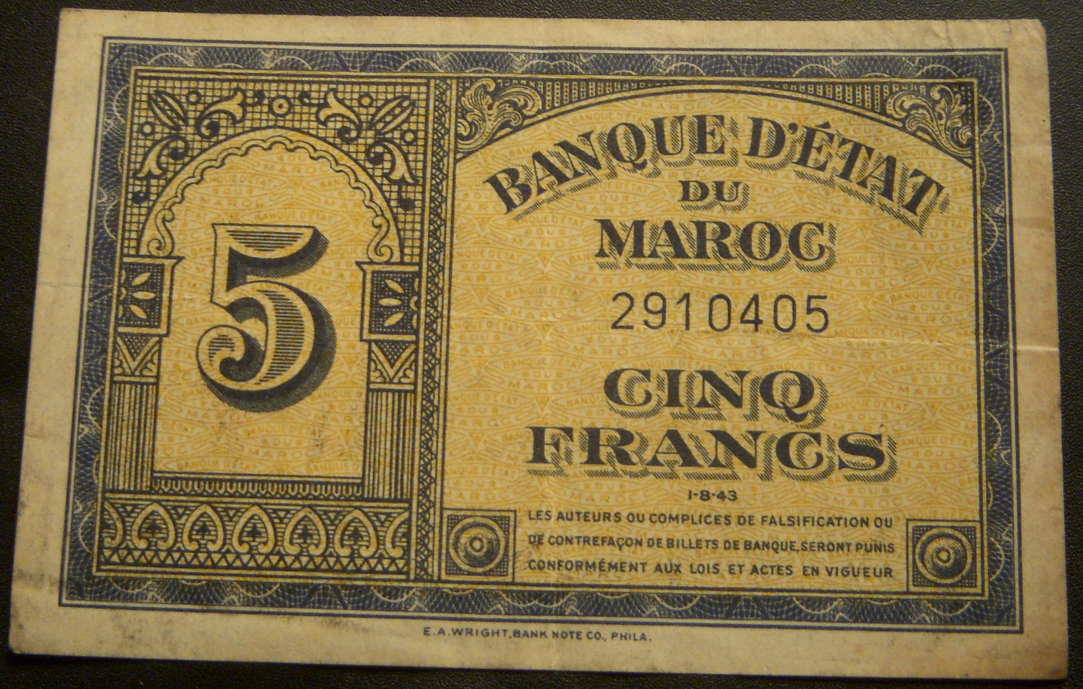 1943 5 Francs Note - Morocco