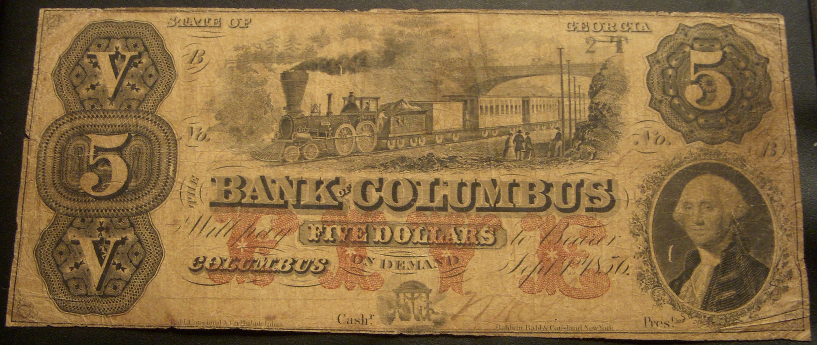 1856 $5 Bank of Columbus, GA Obsolete Note