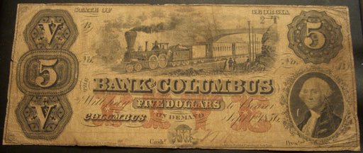 1856 $5 Bank of Columbus, GA Obsolete Note