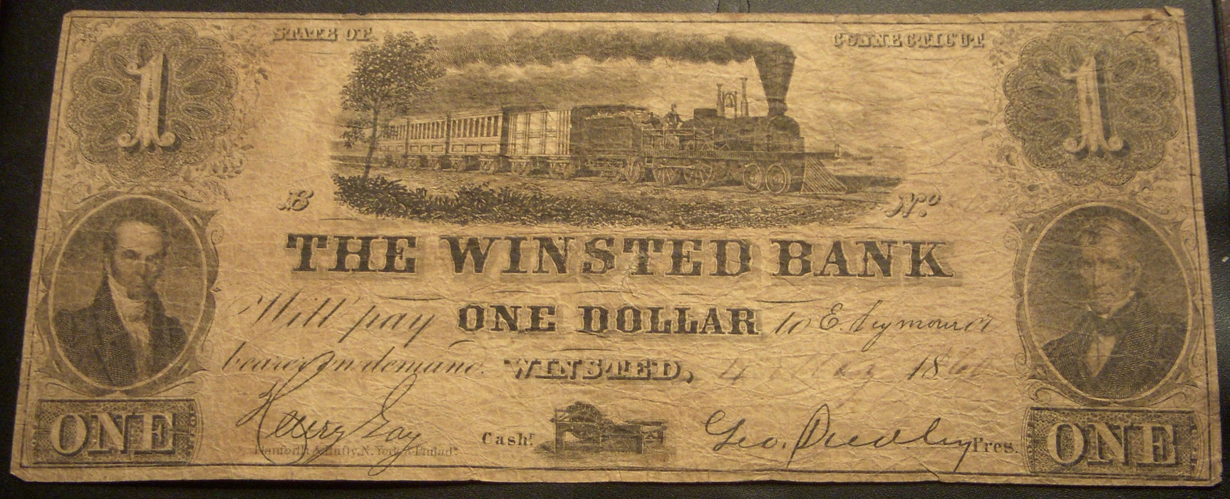 1860 $1 The Winsted Bank, CT Obsolete Note