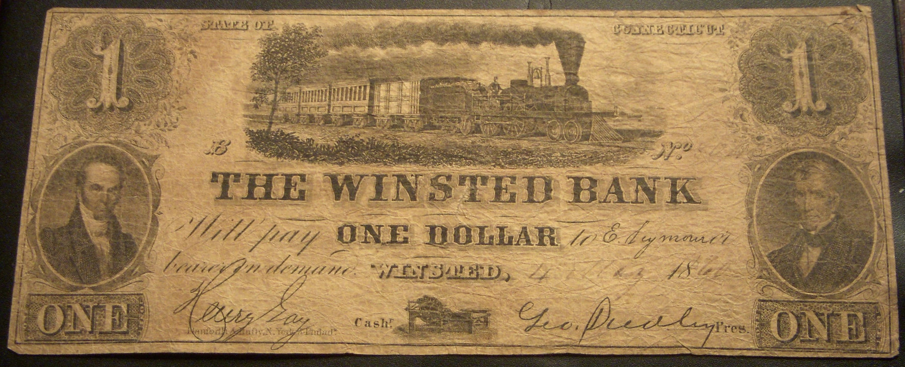 1860 $1 The Winsted Bank, CT Obsolete Note