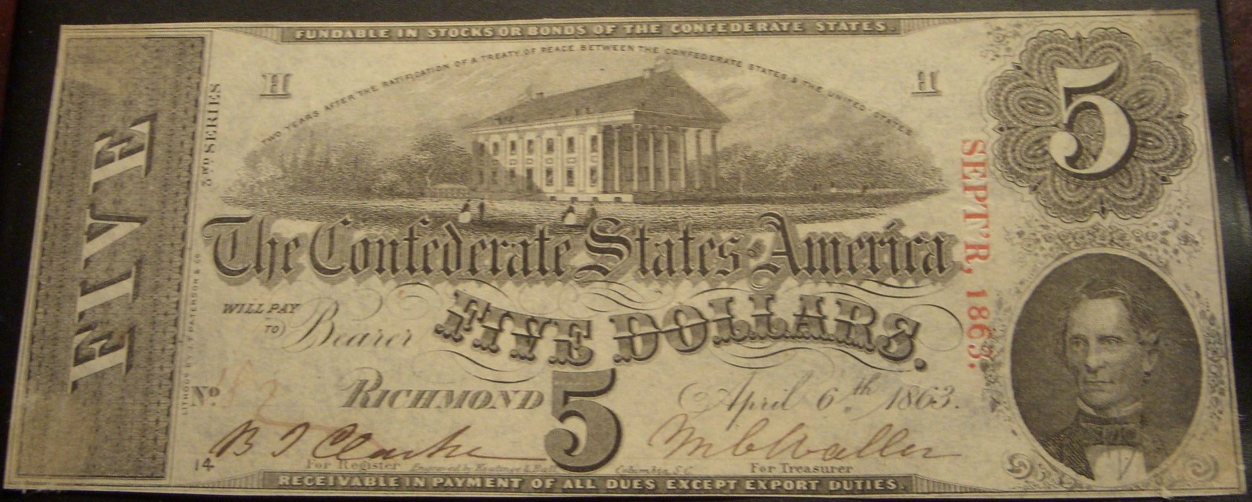 1863 $5 Confederate States of America - T60