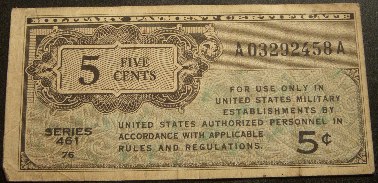 Series 461 - 5 Cents Military Payment Certificate