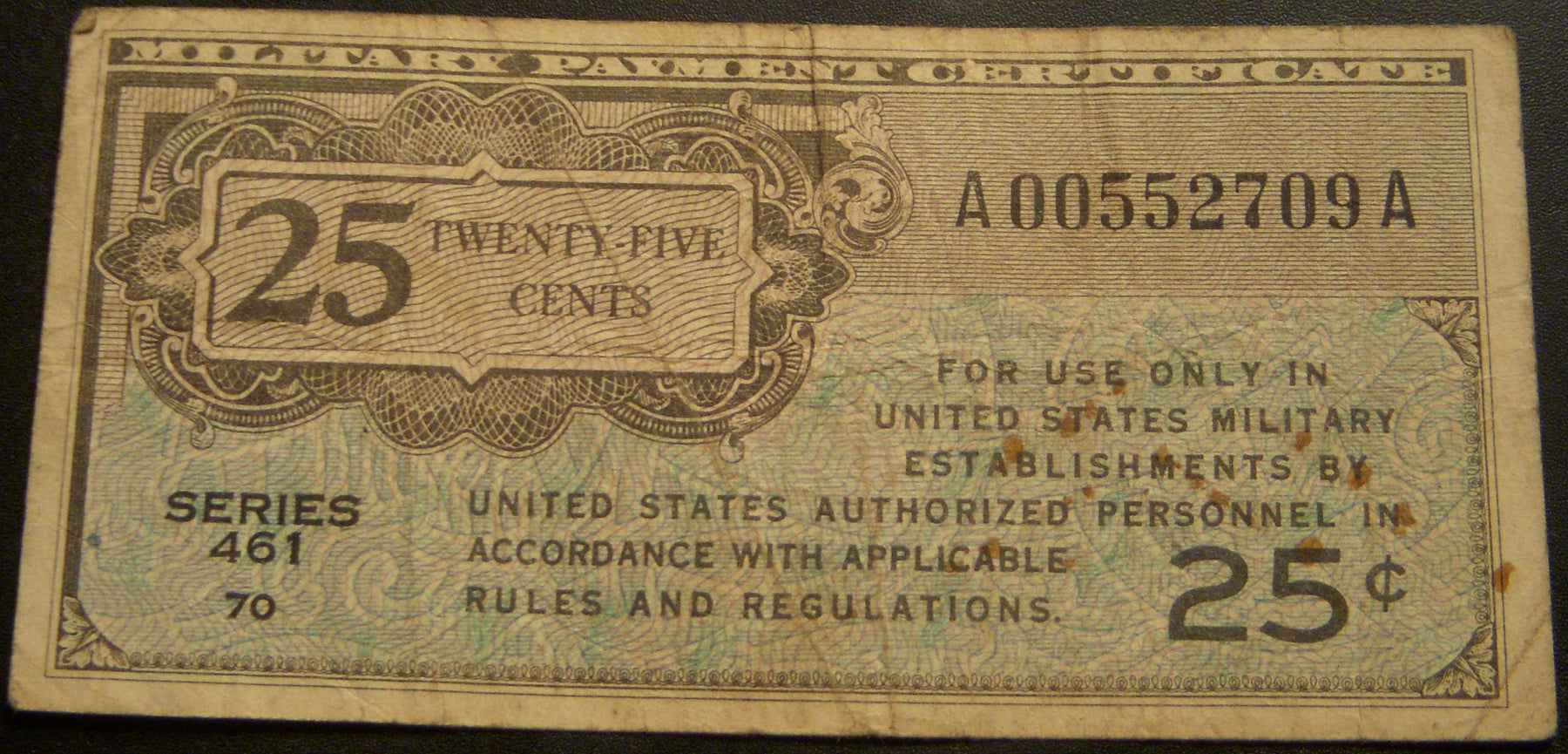 Serie 461 - 25 Cents Military Payment Certificate