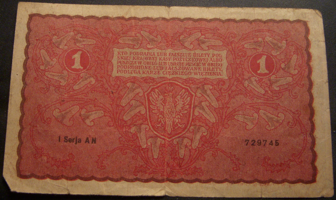 1919 1 Marka Note - Poland