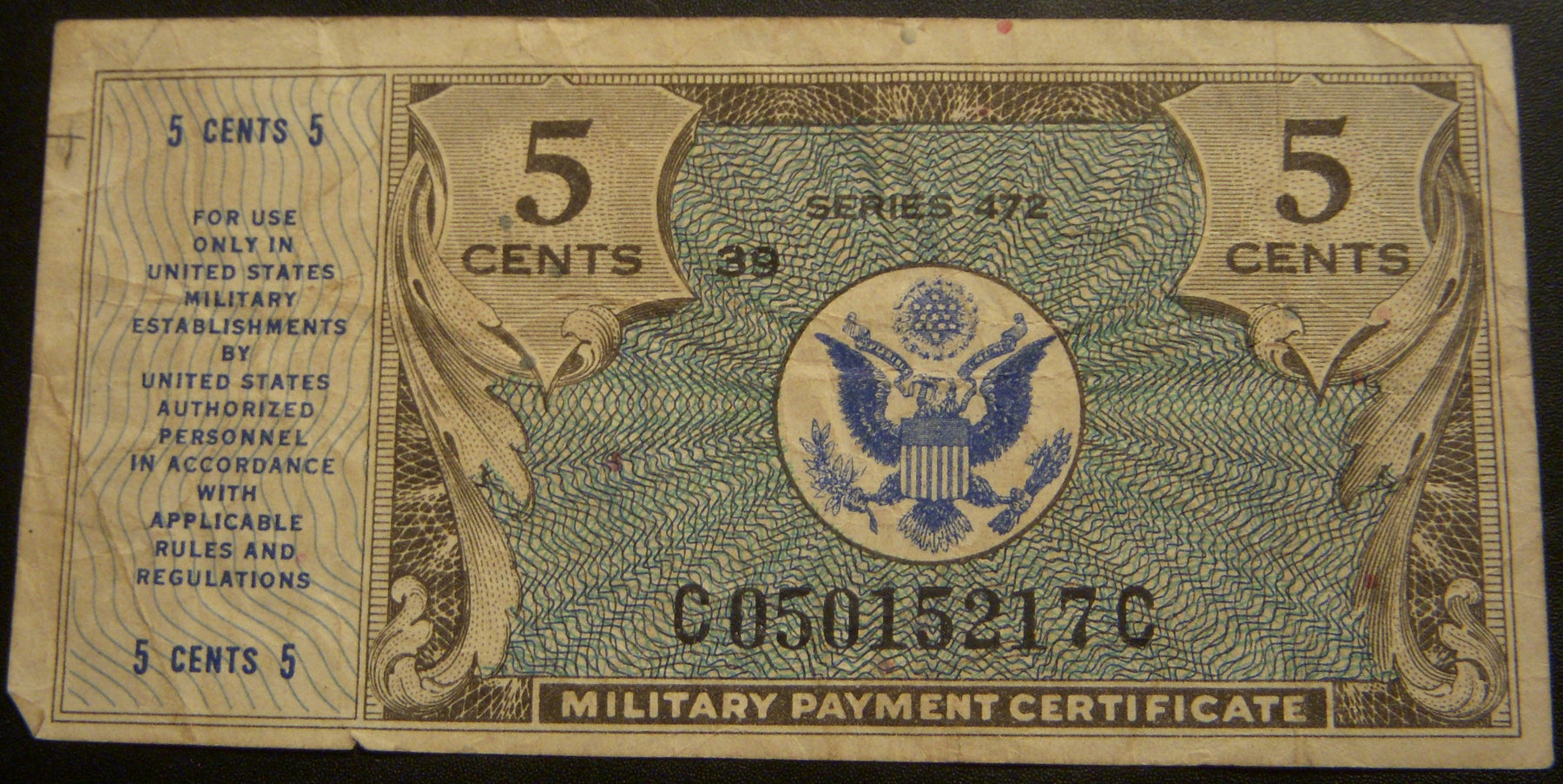 Series 472 - 5 Cents Military Payment Certificate