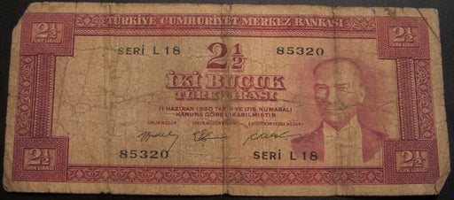 1955 2 1/2 Lira Note - Turkey