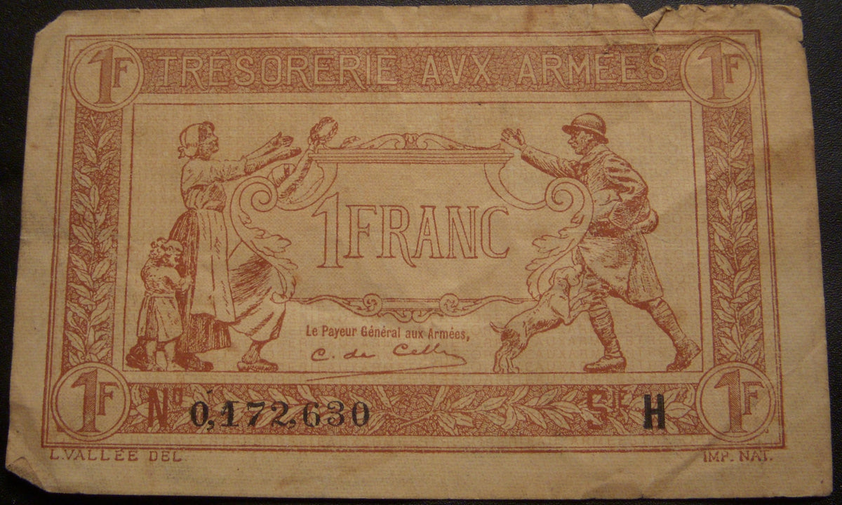 1917 1 Franc Note - France WWI Military Payment — FUBA