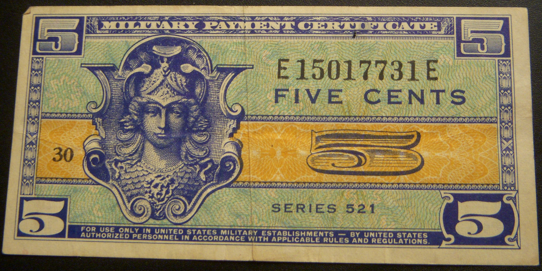Series 521 - 5 Cents Military Payment Certificate