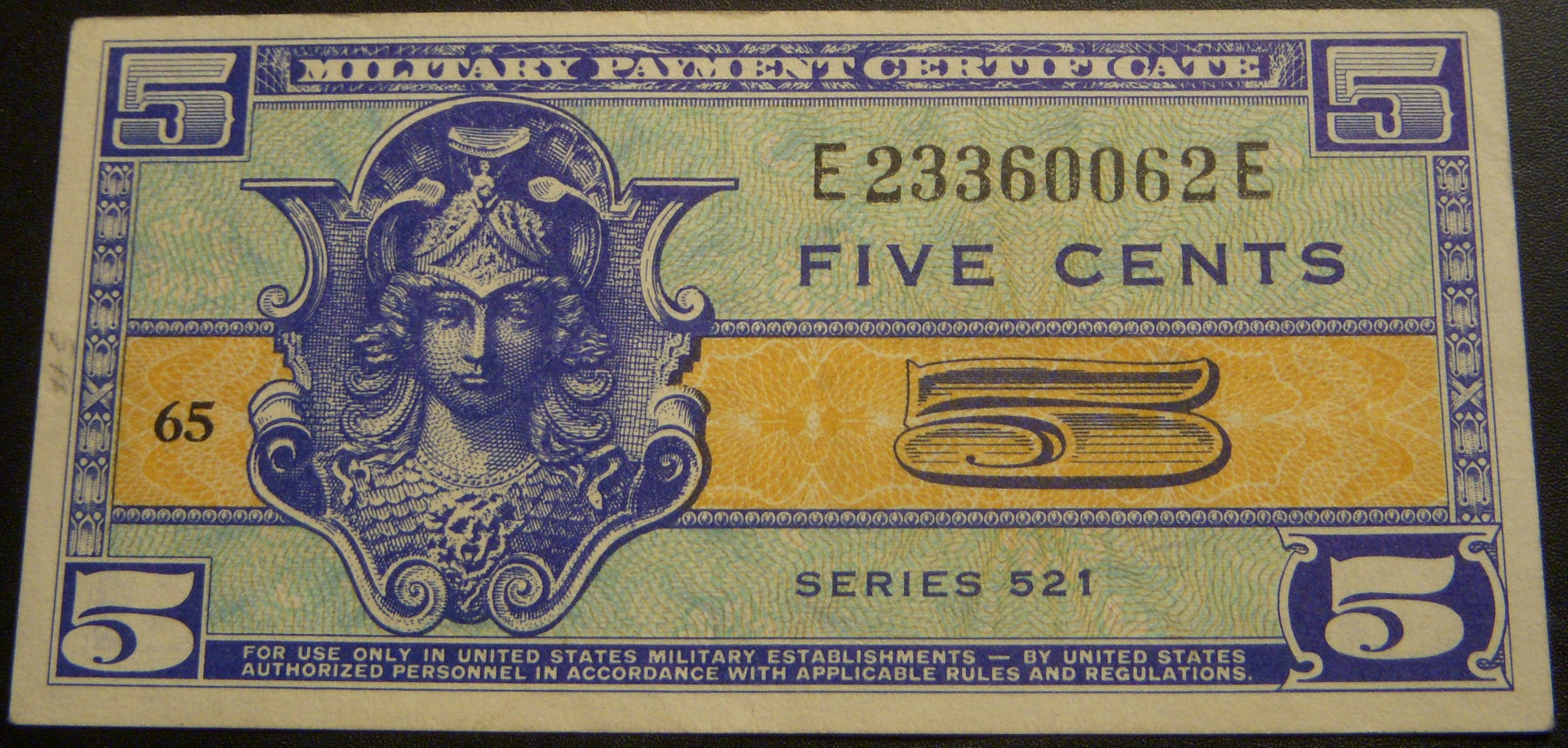 Series 521 - 5 Cents Military Payment Certificate