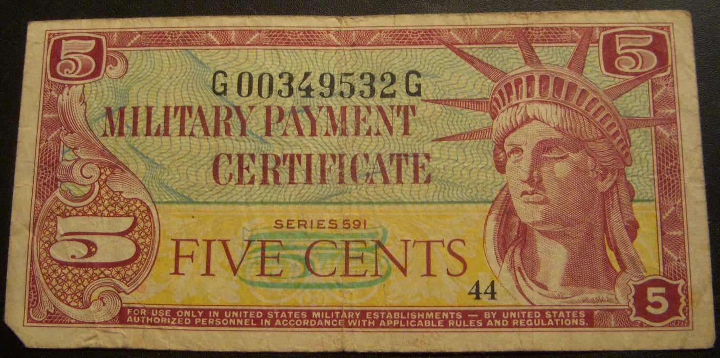 Series 591 - 5 Cents Military Payment Certificate