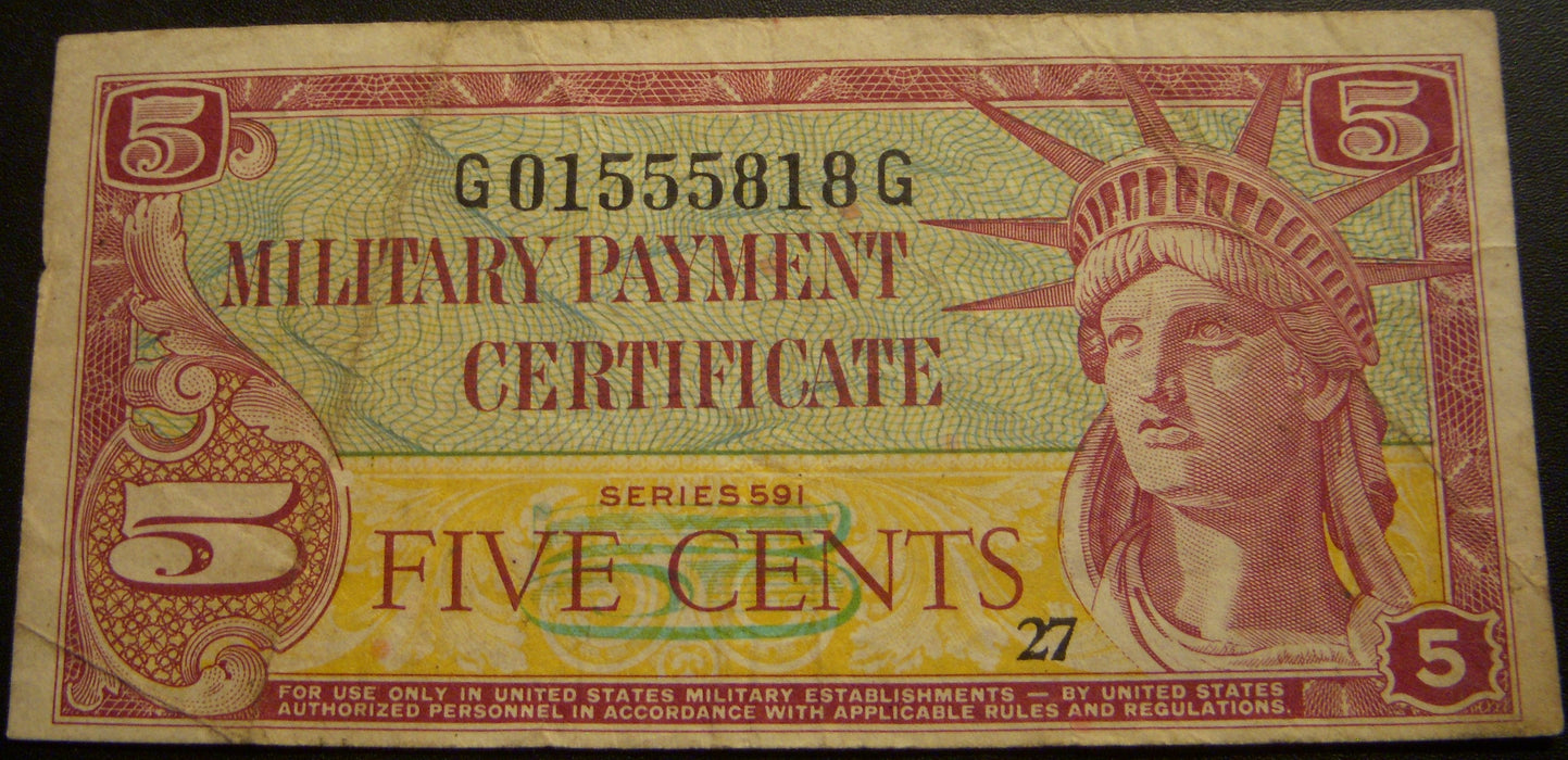 Series 591 - 5 Cents Military Payment Certificate