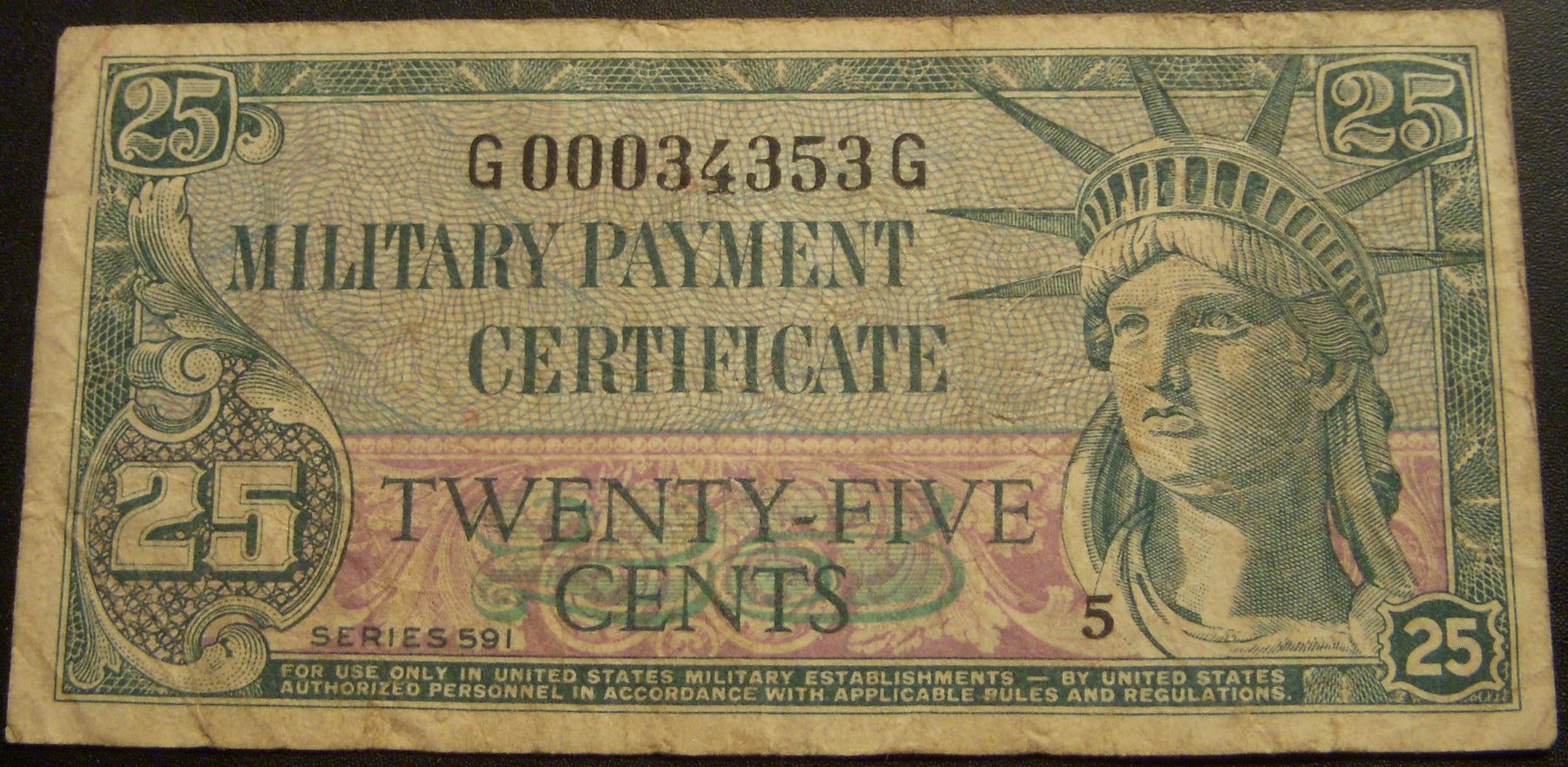 Series 591 - 25 Cents Military Payment Certificate