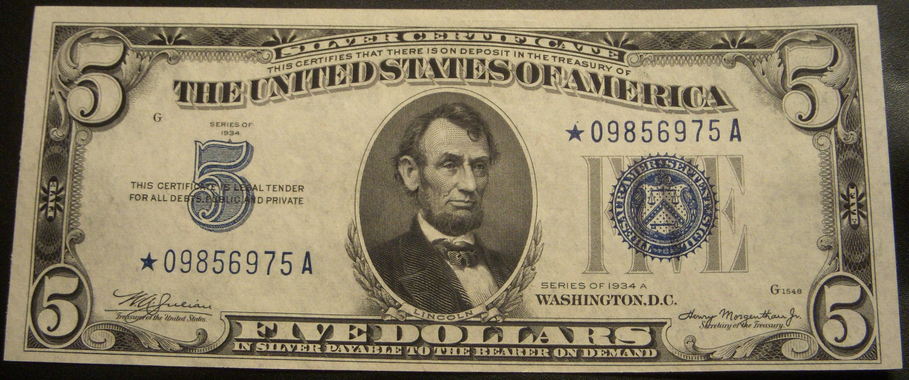 1934A $5 Silver Certificate - FR# 1651* STAR Note