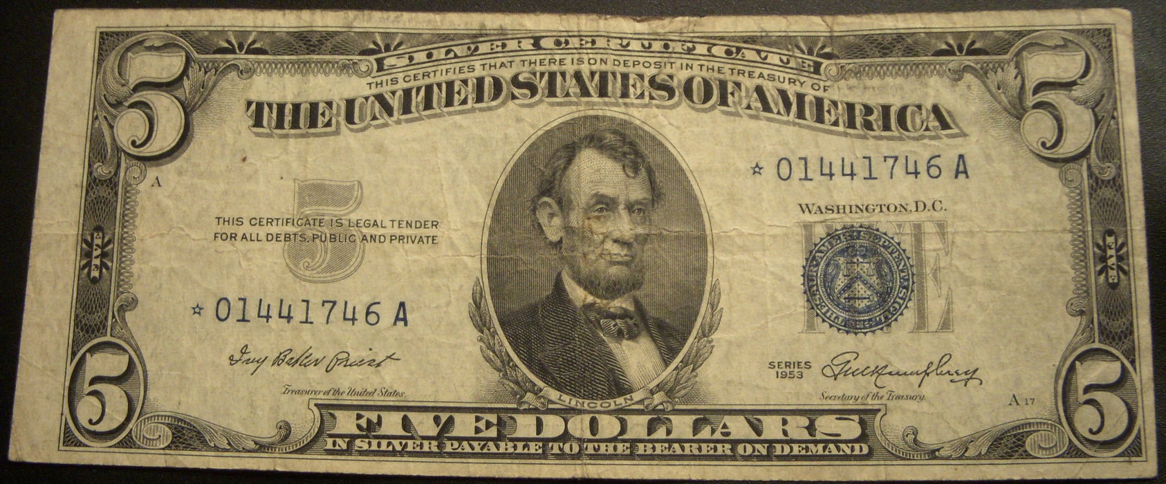 1953 $5 Silver Certificate - FR# 1655* STAR Note