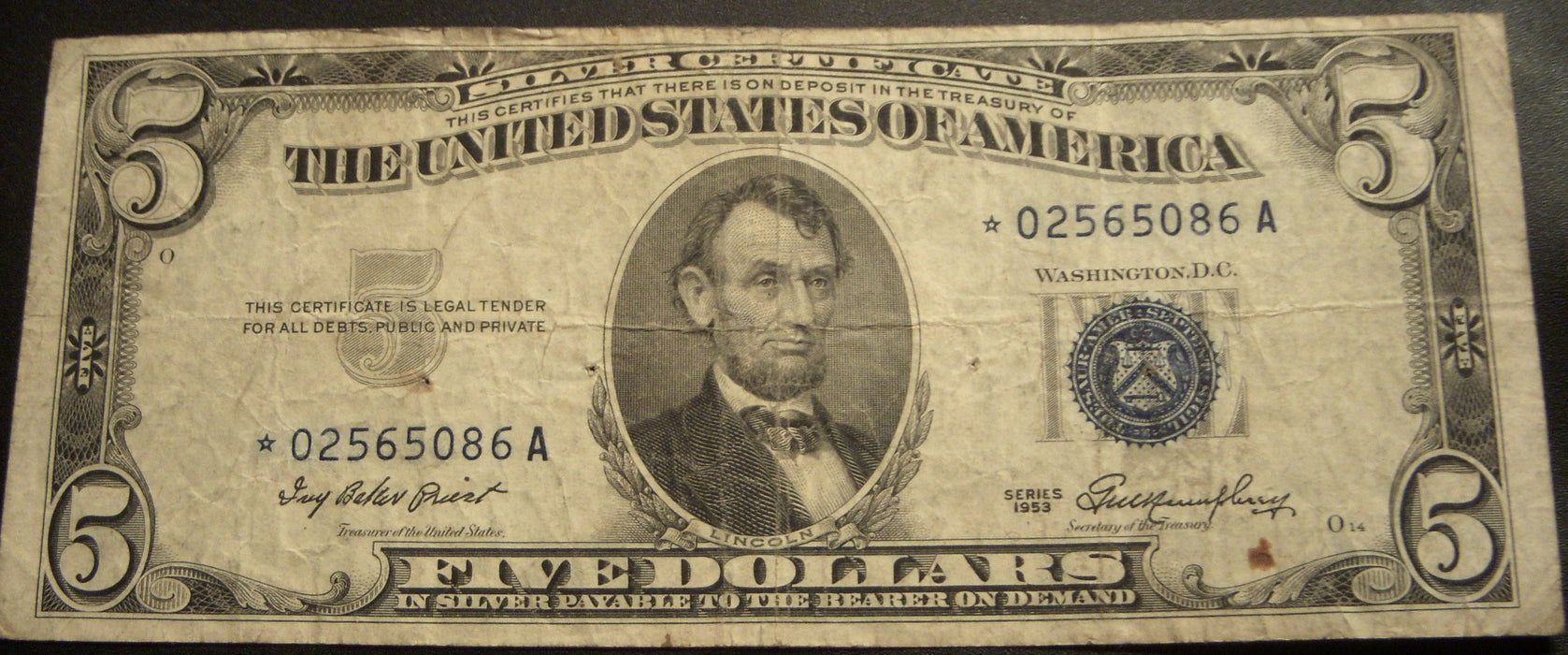 1953 $5 Silver Certificate - FR# 1655* STAR Note