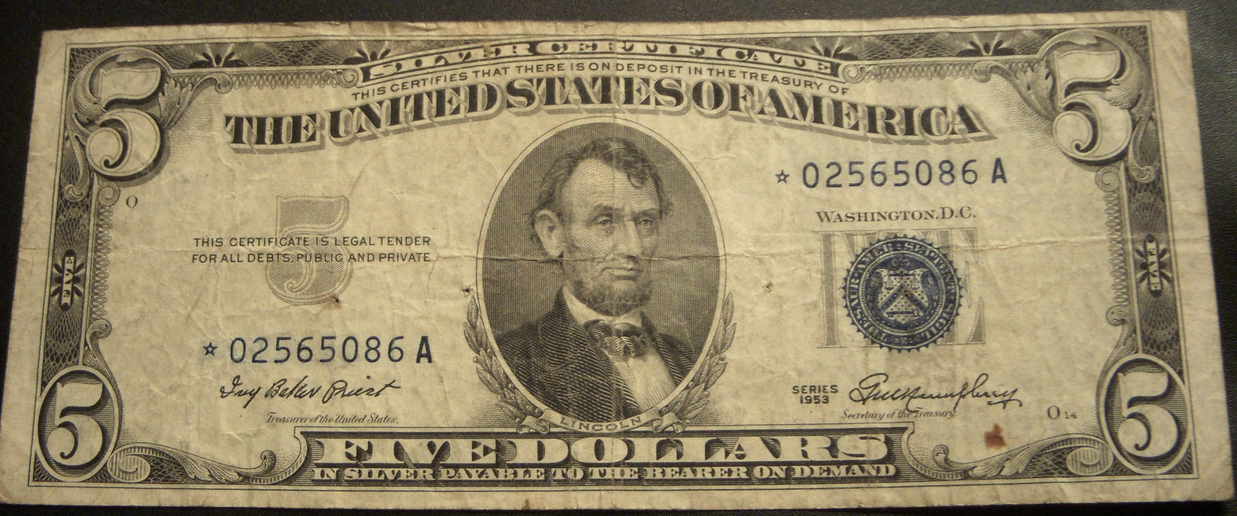 1953 $5 Silver Certificate - FR# 1655* STAR Note
