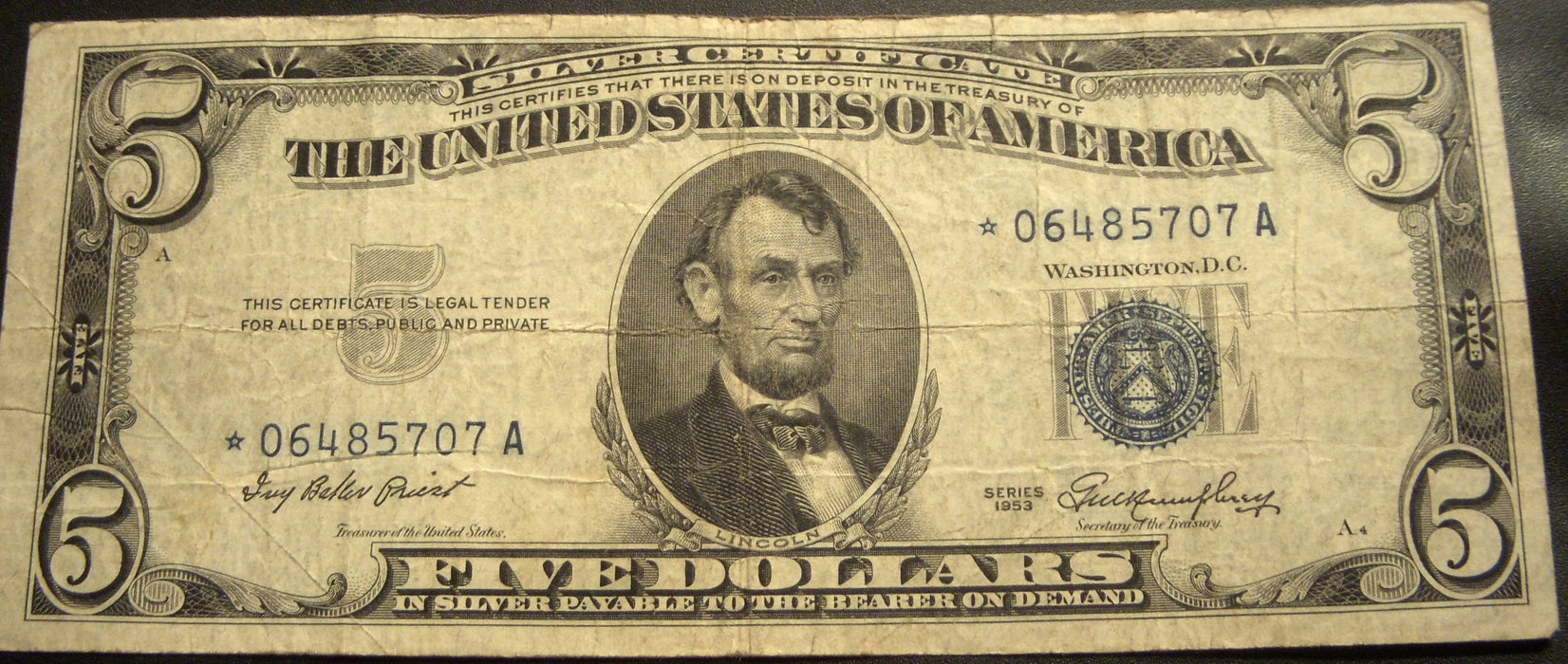 1953 $5 Silver Certificate - FR# 1655* STAR Note