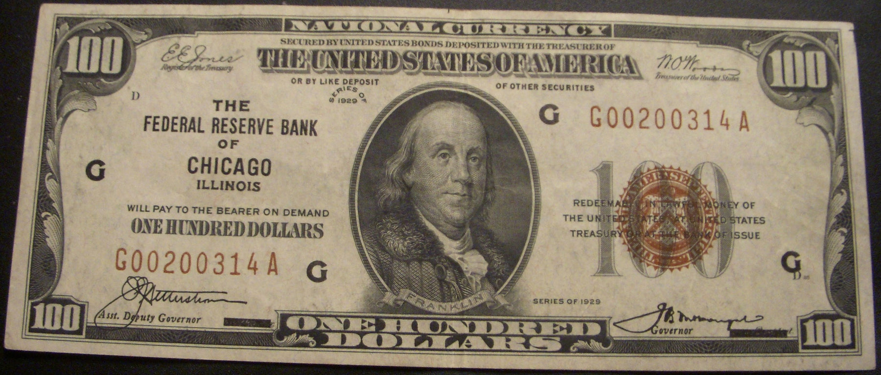 1929 (G) $100 National Currency - FR# 1890G