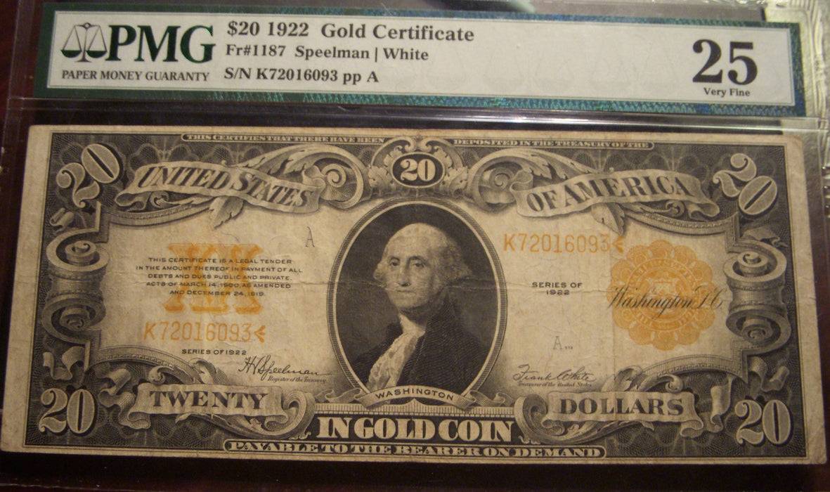 1922 $20 Gold Certificate - FR# 1187