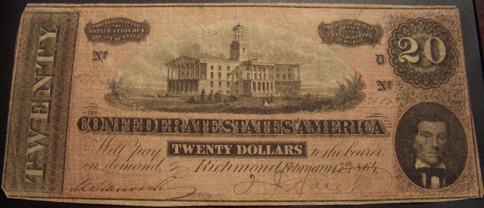 1864 $20 Confederate Note