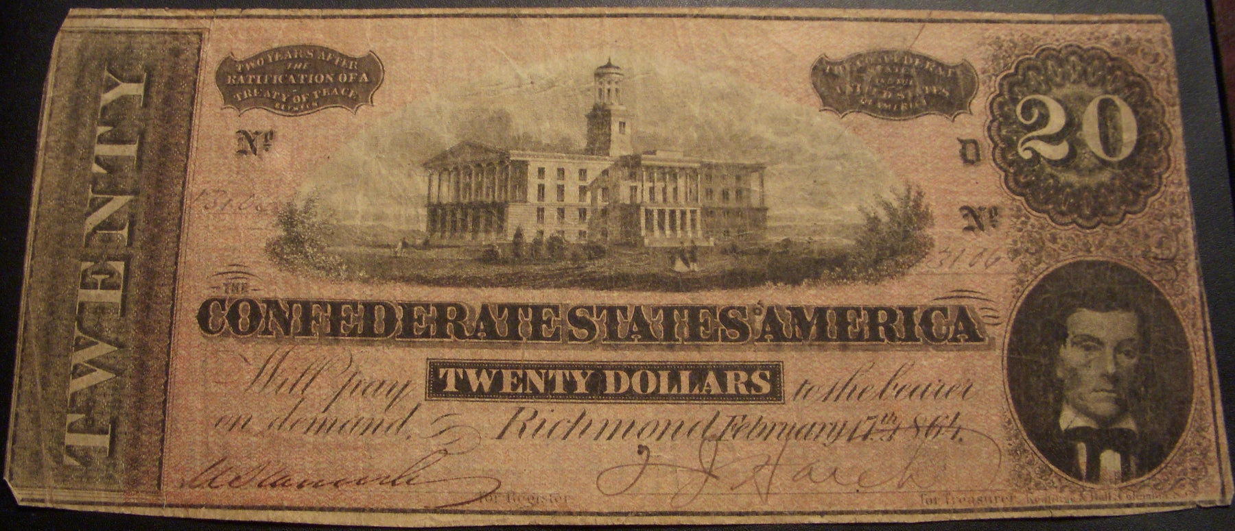 1864 $20 Confederate Note