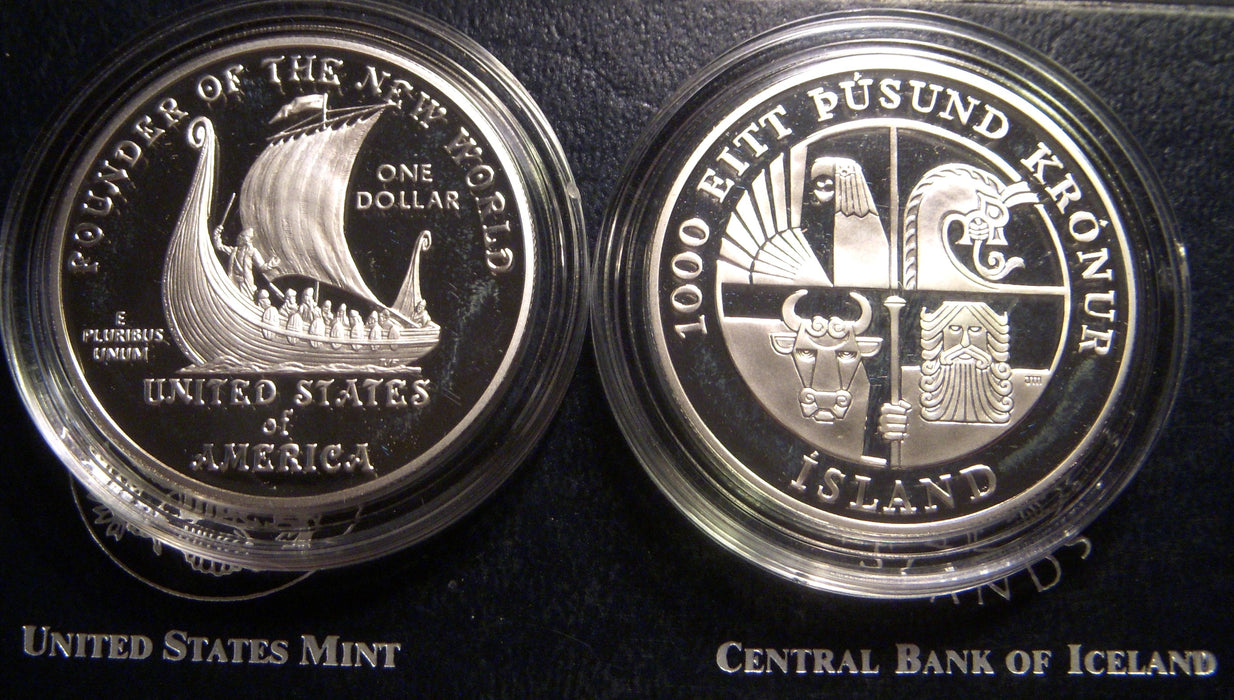 2000-P Proof Leif Ericson 2pc Silver Dollar Set