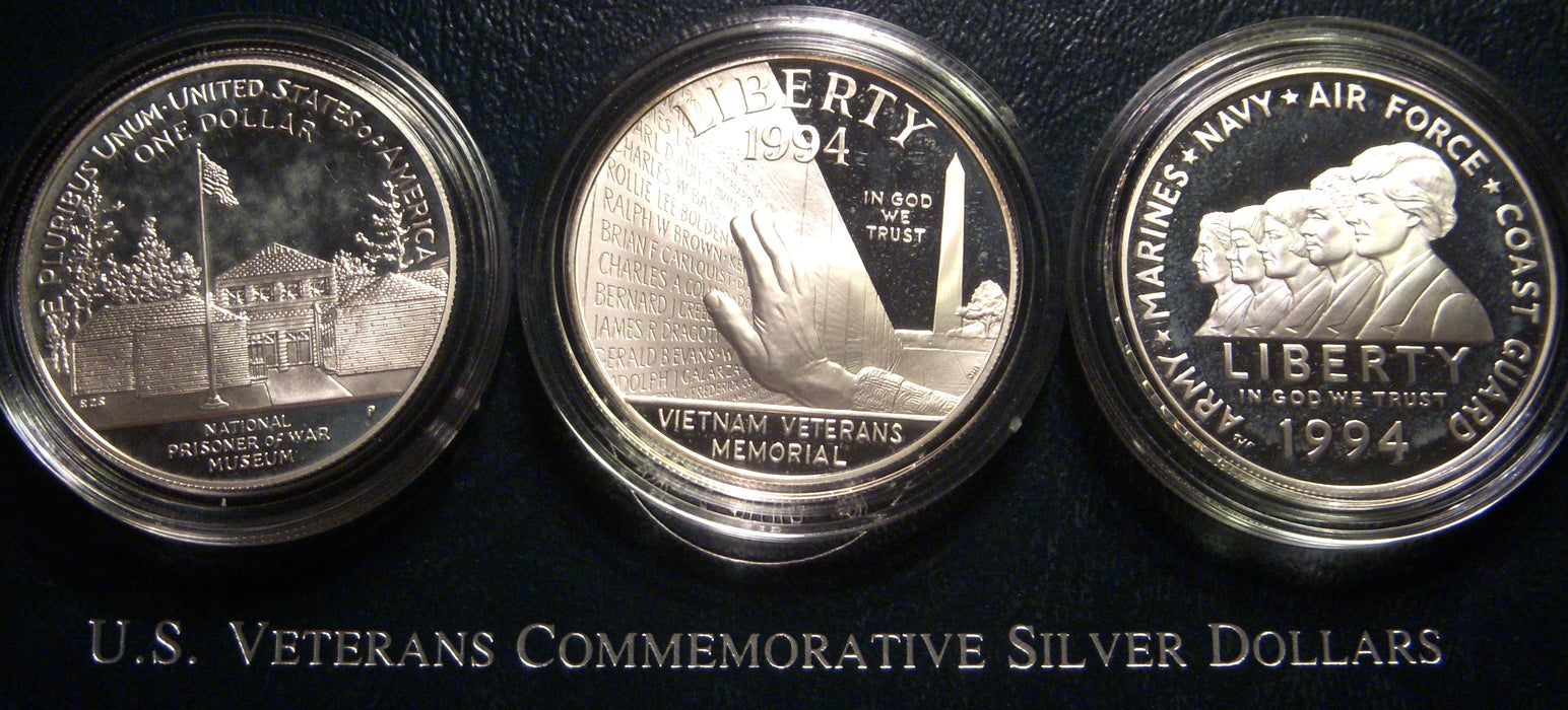 1994-P U.S. Veterans 3pc Silver Dollar Set