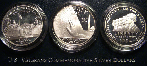 1994-P U.S. Veterans 3pc Silver Dollar Set