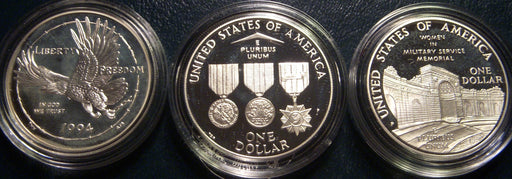 1994-P U.S. Veterans 3pc Silver Dollar Set