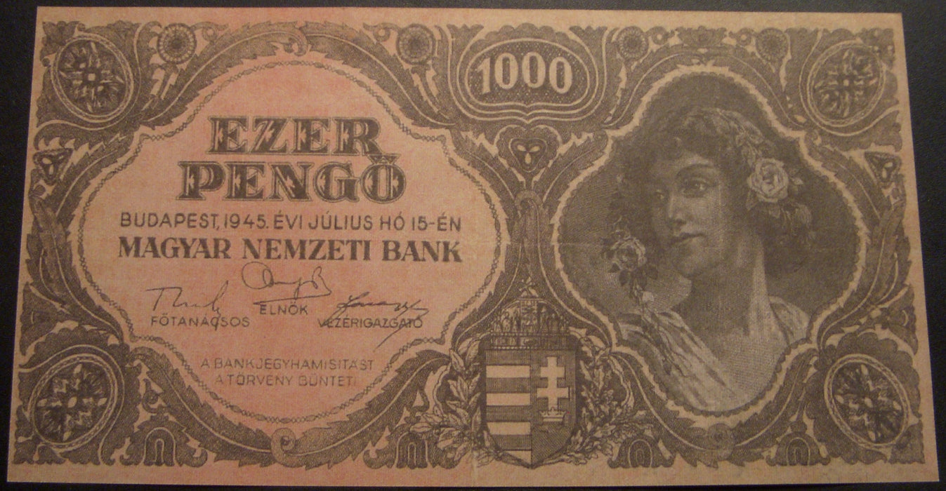 1945 1000 Pengo Note - Hungary